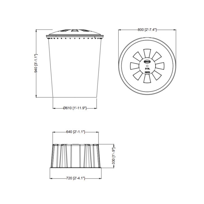 Rezervuaras su dangčiu, 310 L 26
