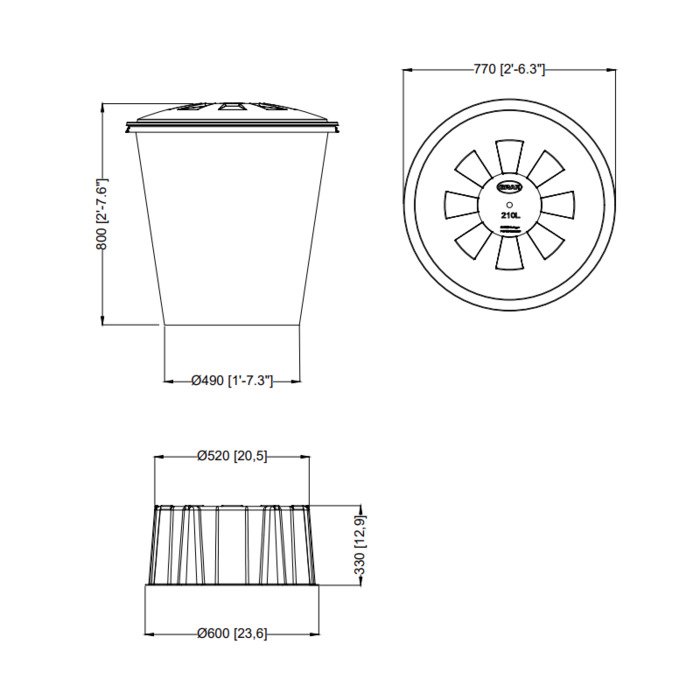 Rezervuaras su dangčiu, 210 L 26