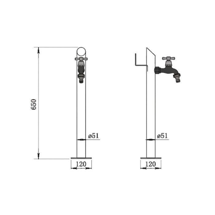 Vandens kolonėlė, nuožulni 65 cm, i&scaron; apačios