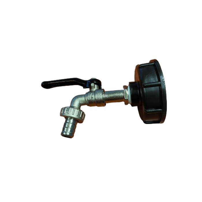 Metalinis IBC ventilis 60 mm su pajungimu laistymo žarnai &frac12;  (juoda rankena)